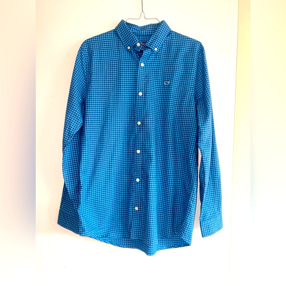 Vineyard Vines boys button down blue plaid shirt, 100% cotton, size XL 18